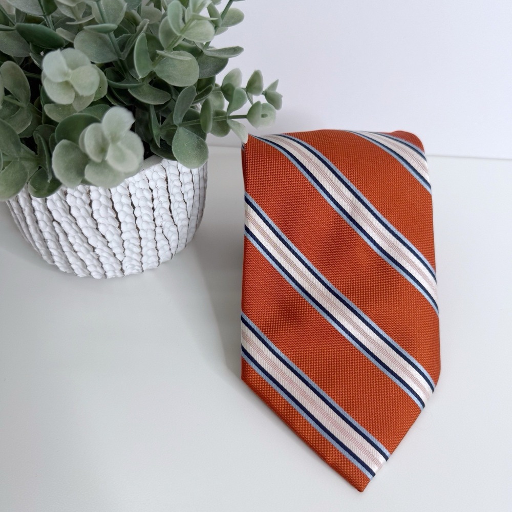 NWOT Nautica Men's Silk Necktie Stripe‎ Orange 3 7/8" x 59 1/2"